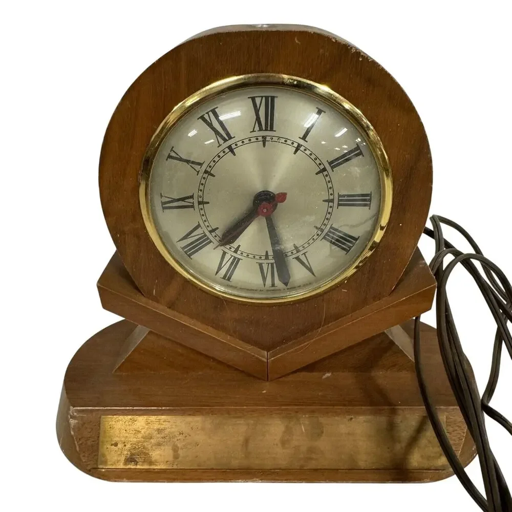 VTG MCM Sessions Electric Table Mantle Clock Wood Made By John D Varble Chicago
